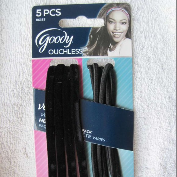 5 Black Goody Slideproof Velvet Soft Hold Elastic Hair Band Headbands Mixed Pack - Picture 9 of 9